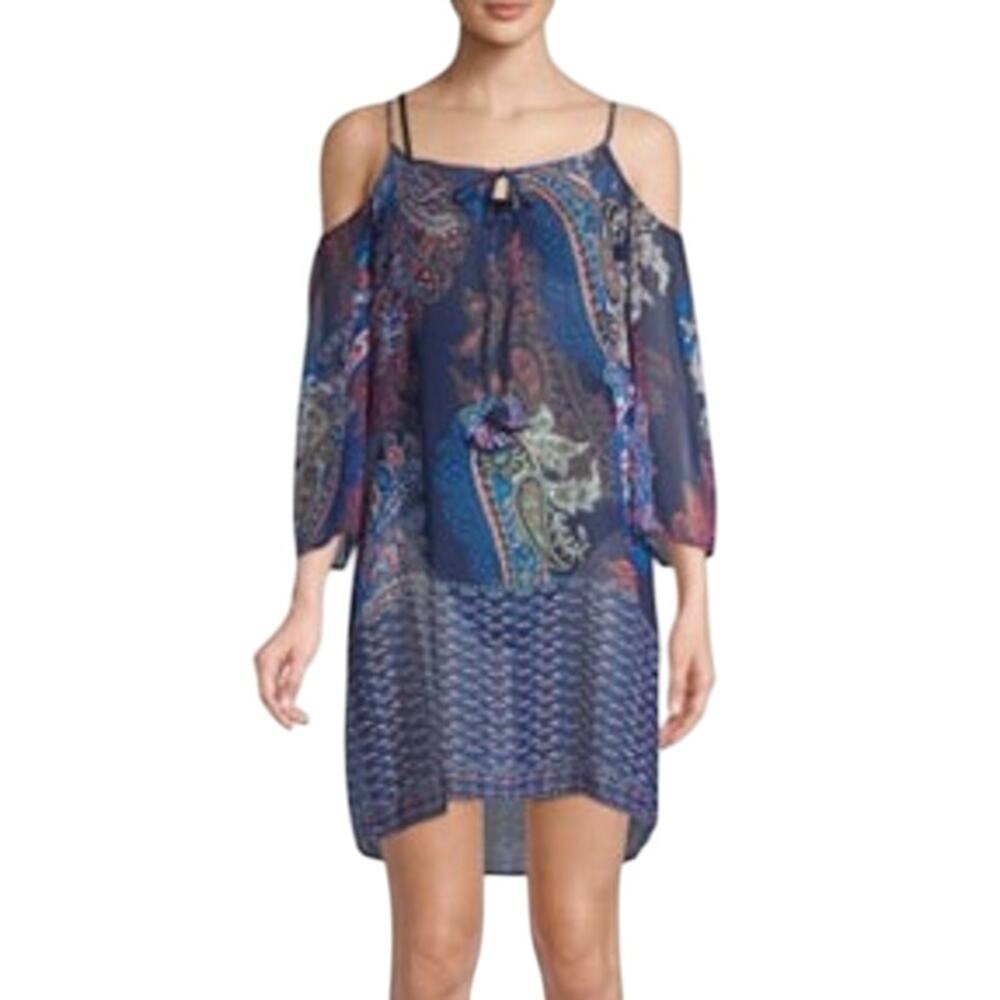 Tommy Bahama Paisley Leaves Cold-Shoulder Cover-Up Size Medium Blue Lightweight